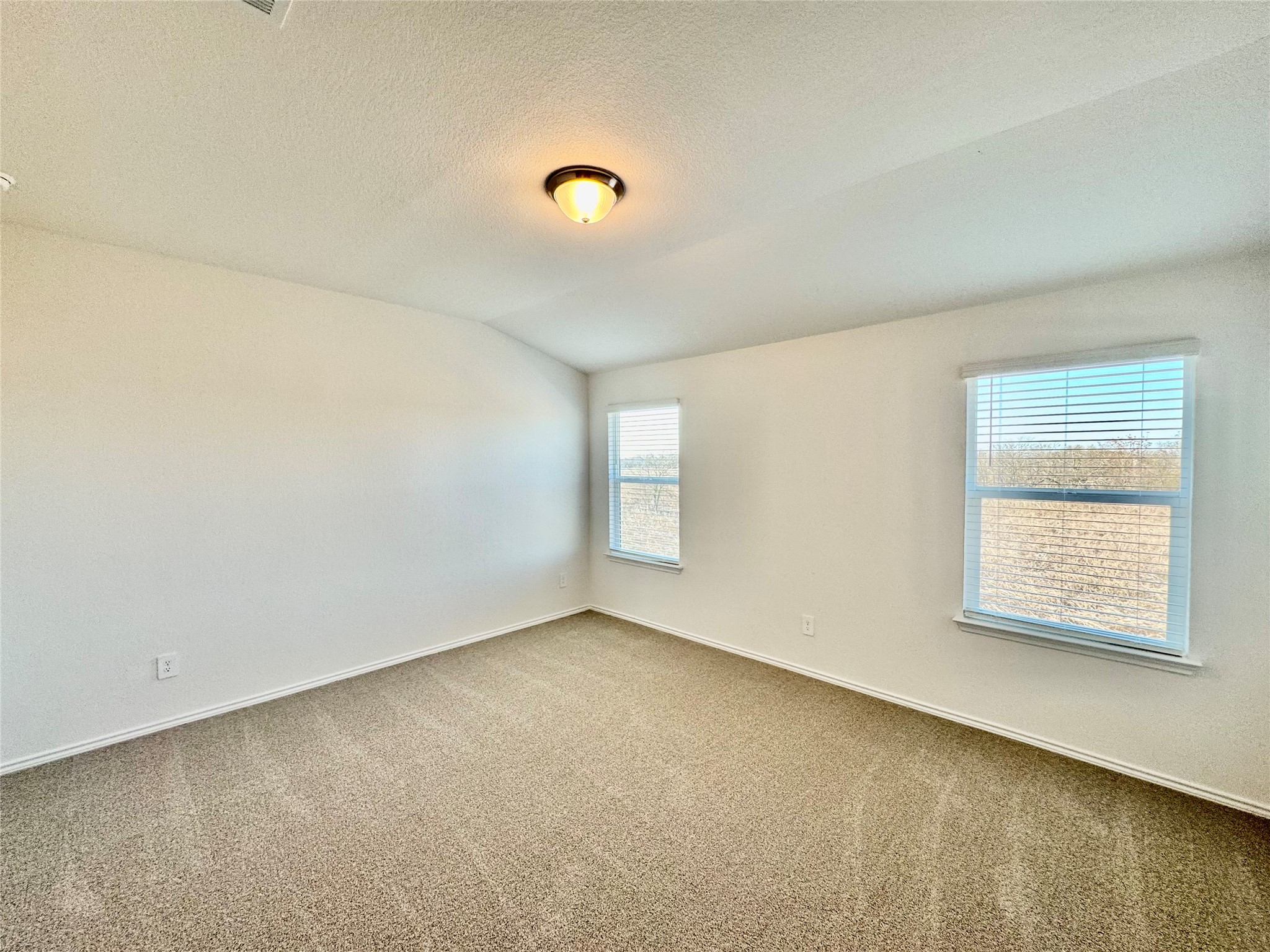 104 Calcite Road, Unit 2 Kyle, TX 78640 - Photo 3 of 21 Unfurnished room with carpet, vaulted ceiling, and a textured ceiling