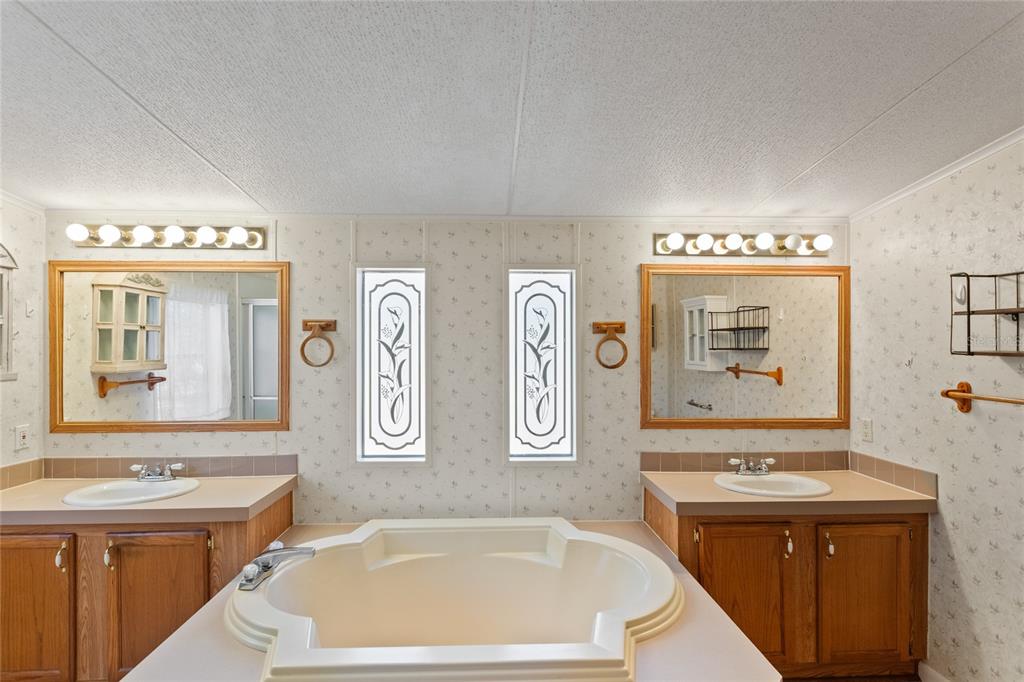 110 Hill Top Loop Hawthorne, FL 32640 - Photo 31 of 52 a bathroom with a tub a sink and a mirror