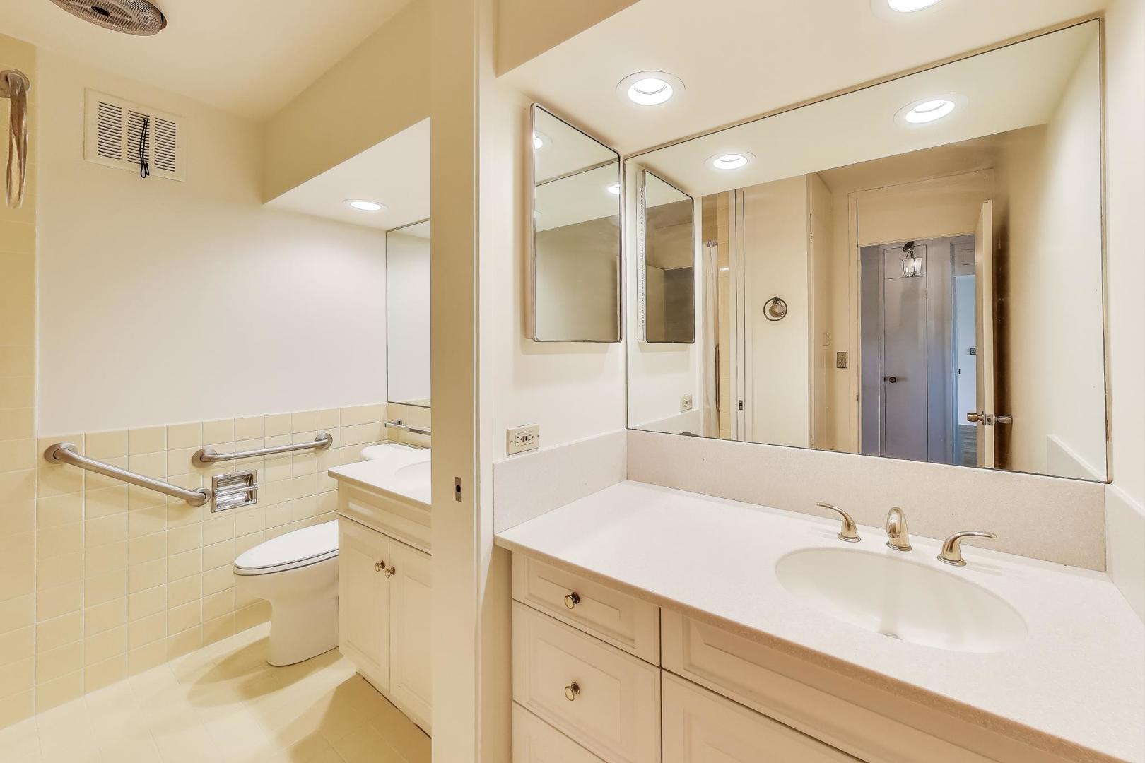 1630 Sheridan Road, Unit 2J Wilmette, IL 60091 - Photo 26 of 50 a bathroom with a sink a toilet a mirror and shower