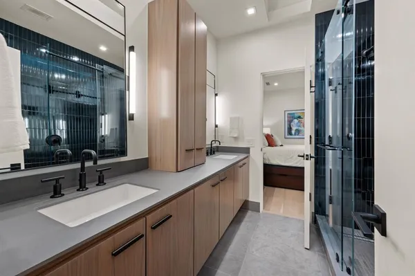 a bathroom with a sink double vanity
