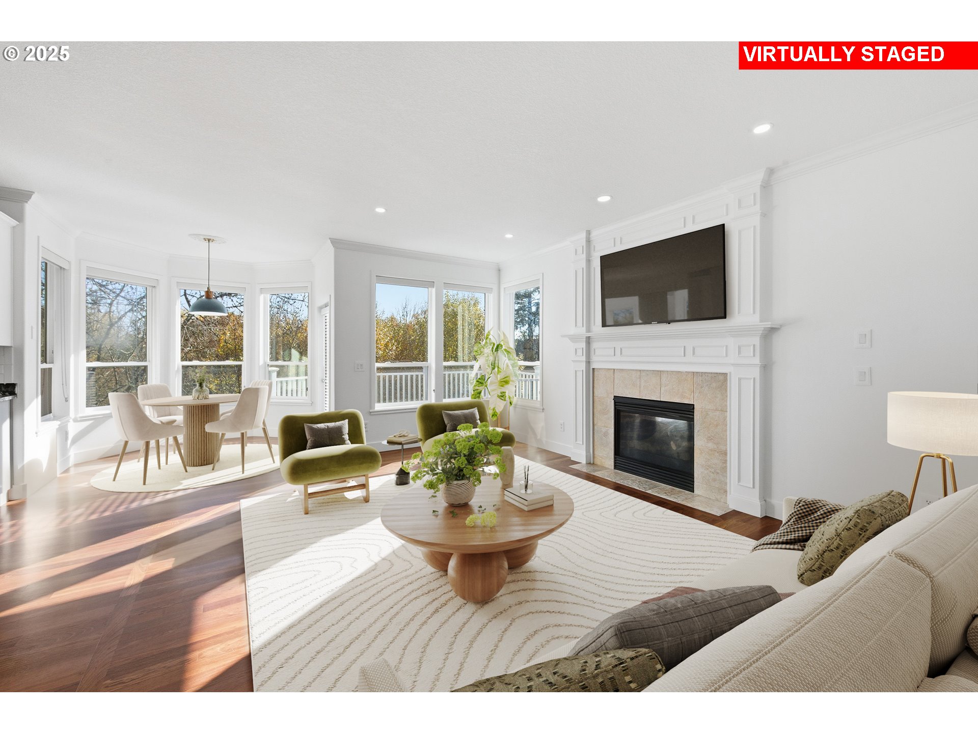 17808 Northwest Pioneer Road Beaverton, OR 97006 - Photo 14 of 43 a living room with furniture a fireplace and a flat screen tv