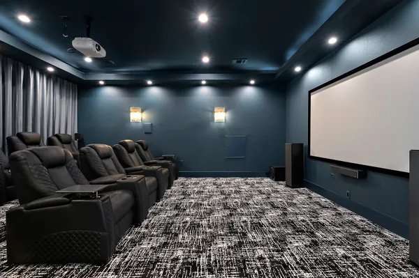 a projector room with granite countertop