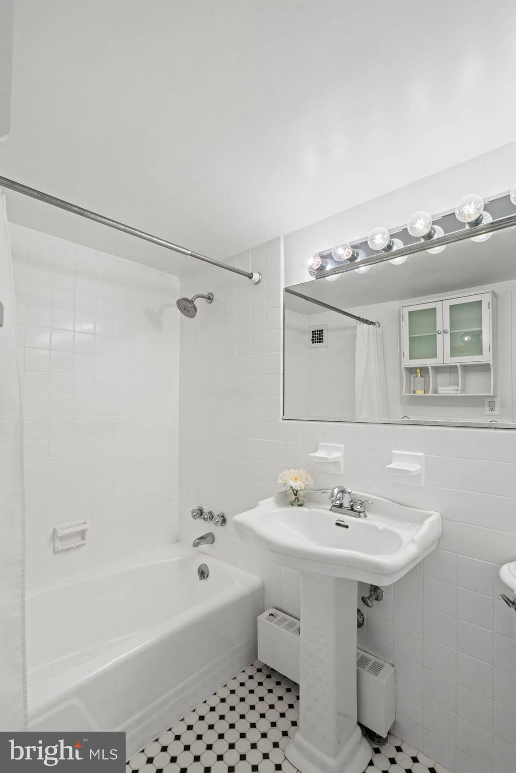 5100 Dorset Avenue, Unit 111 Chevy Chase, MD 20815 - Photo 33 of 38 a bathroom with a sink a mirror and a bathtub