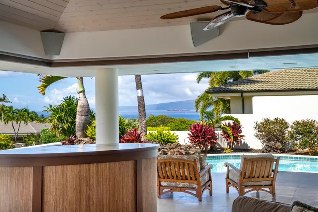 an outdoor space with furniture