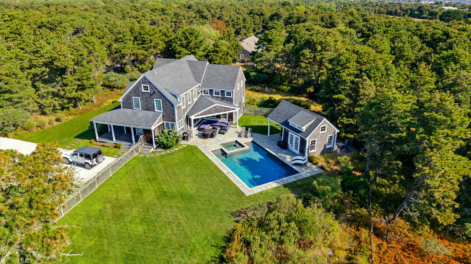 50 Lovers Lane Nantucket, MA 02554 - Photo 3 of 34 an aerial view of a house with a big yard
