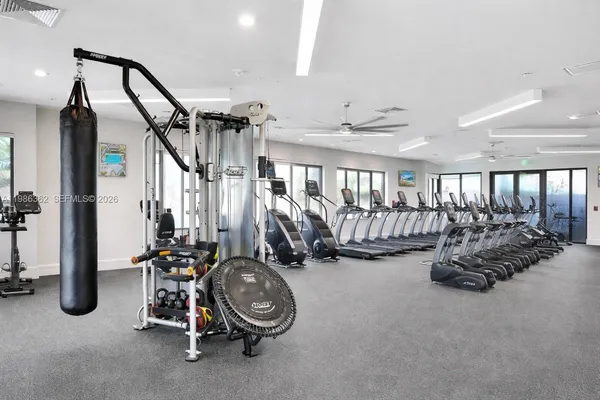 a view of a room with gym equipment