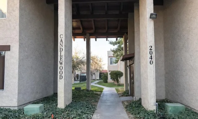 a view of a porch with garden