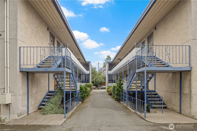 a view of an entrance with stairs