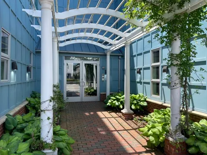 a view of a building with an outdoor space