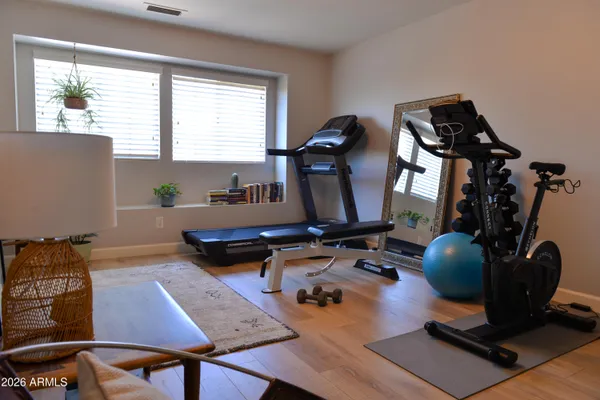 a backyard of a house with seating space