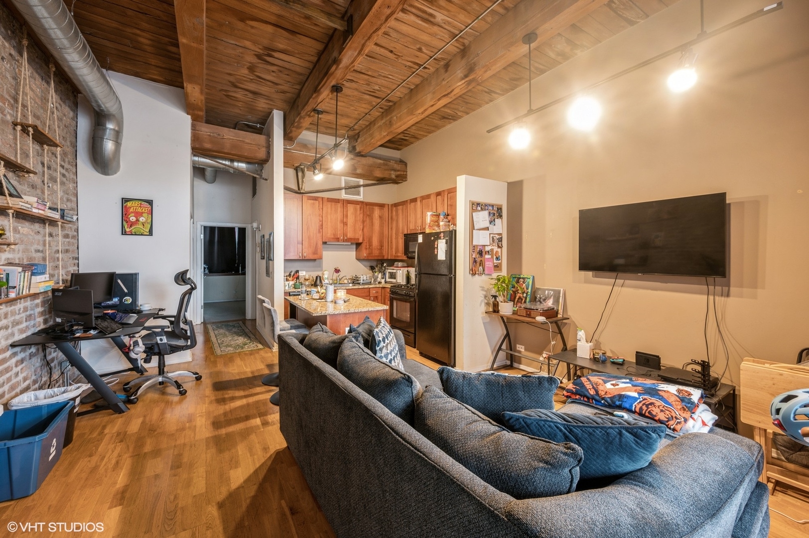 1061 West 16th Street, Unit 201 Chicago, IL 60608 - Photo 6 of 14 a living room with furniture and a flat screen tv