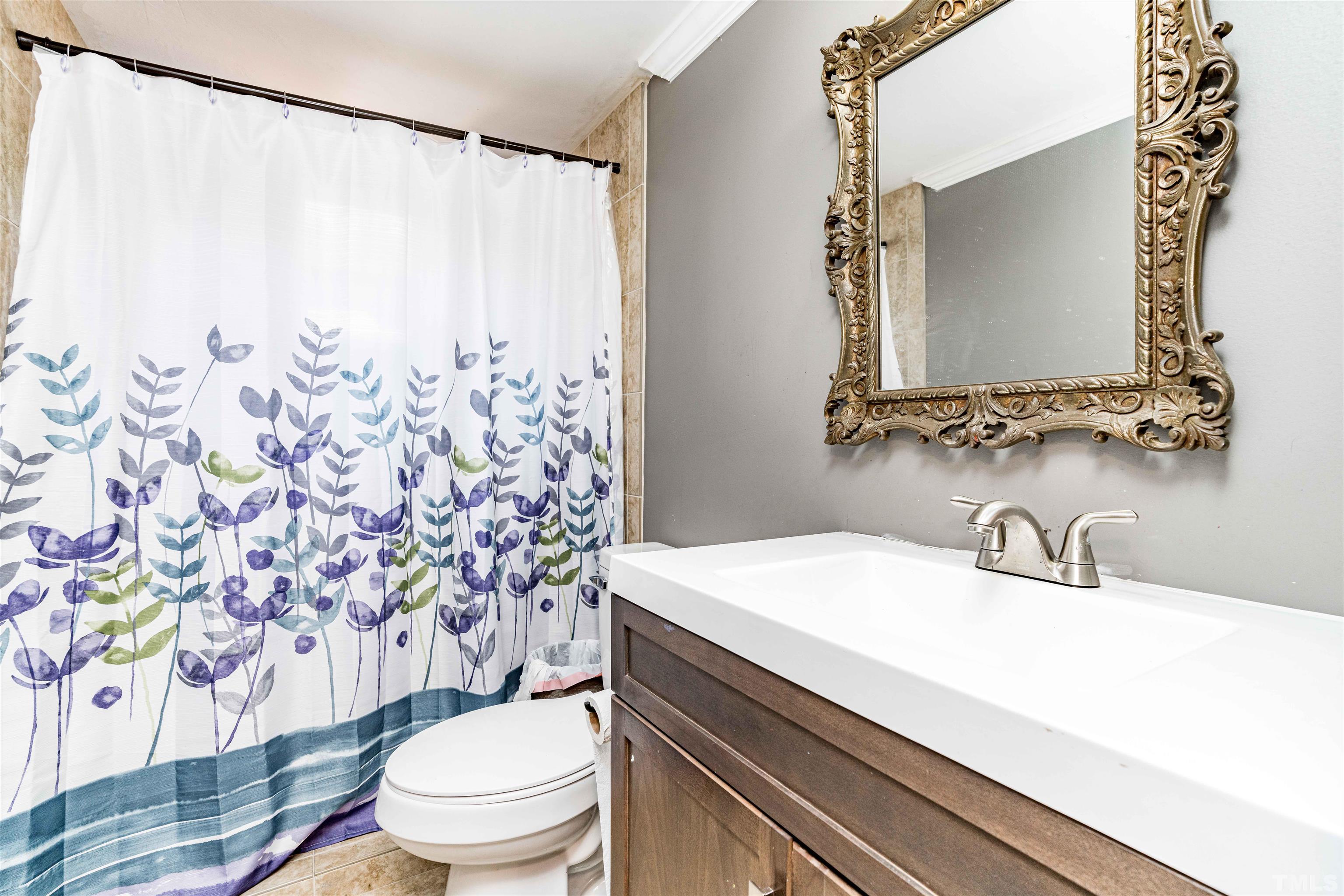 407 David Road Wendell, NC 27591 - Photo 5 of 39 a bathroom with a sink a toilet and a mirror