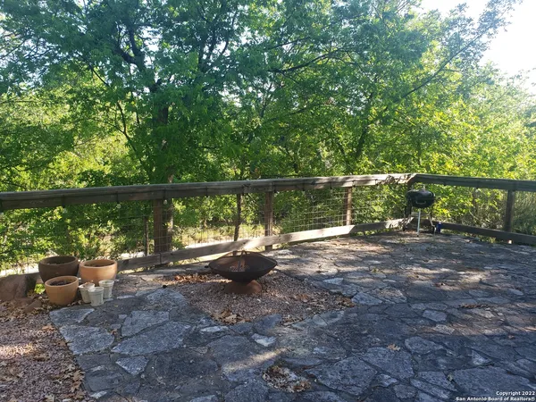 a backyard of a house with plants and tree