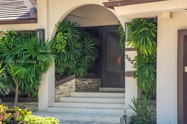 a potted plant sitting in front of a house