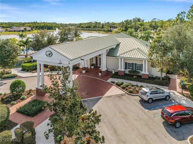 an aerial view of a house with a garden space