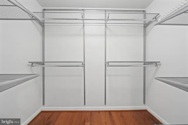 a view of a room with racks on the wall
