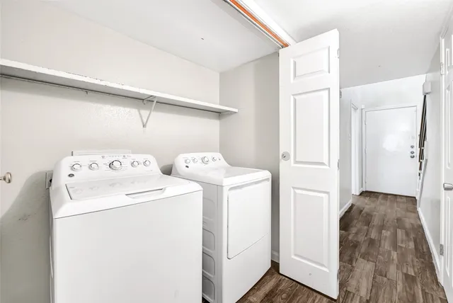 a utility room with dryer and washer