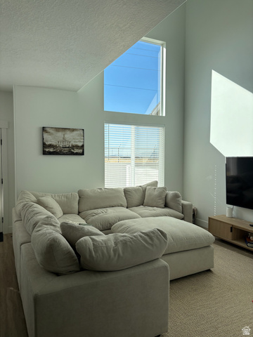 4774 Alder Drive Mapleton, UT 84664 - Photo 8 of 27 Living room featuring a textured ceiling
