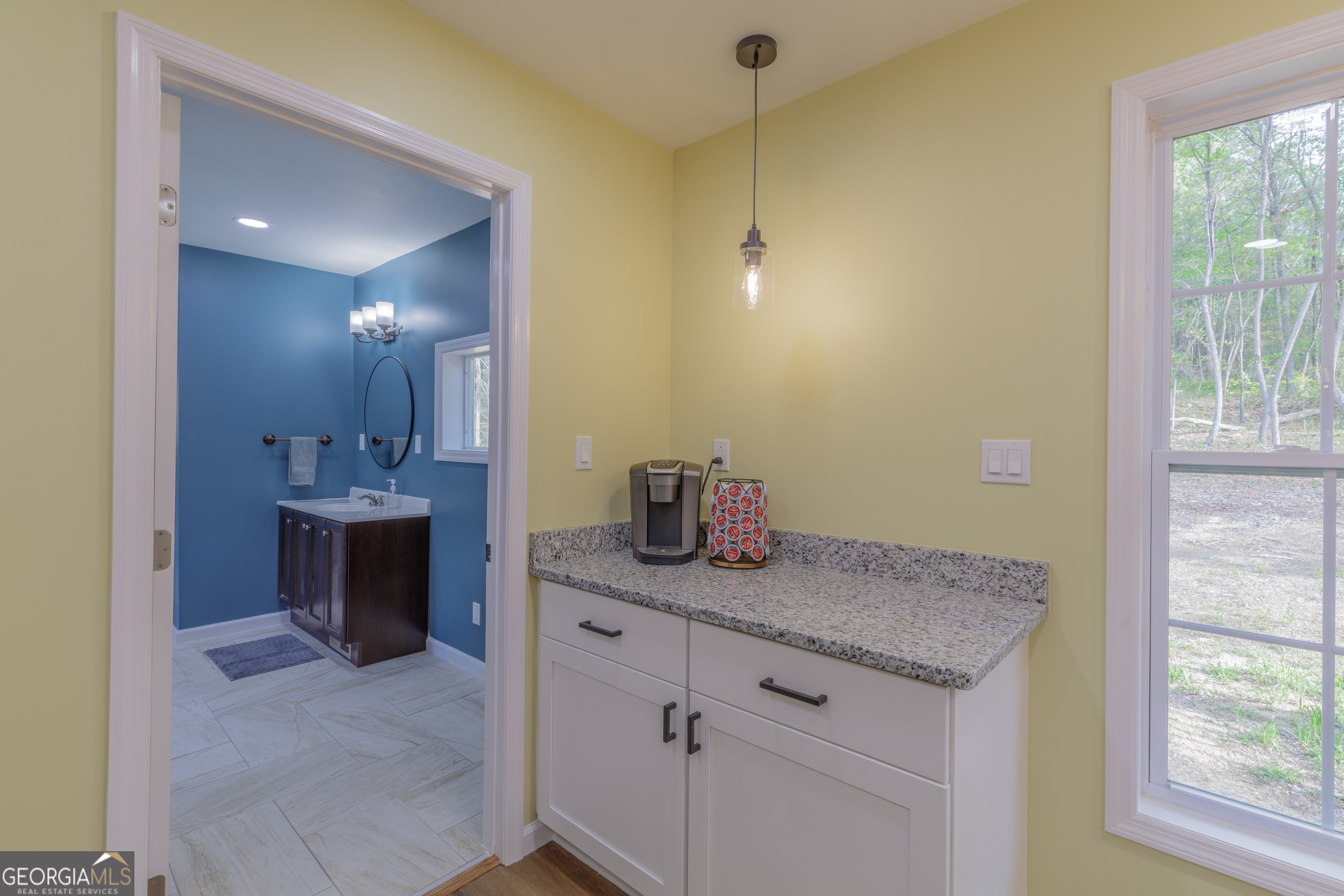 765 Greenbush Road LaFayette, GA 30728 - Photo 17 of 68 a bathroom with a granite countertop sink and a mirror