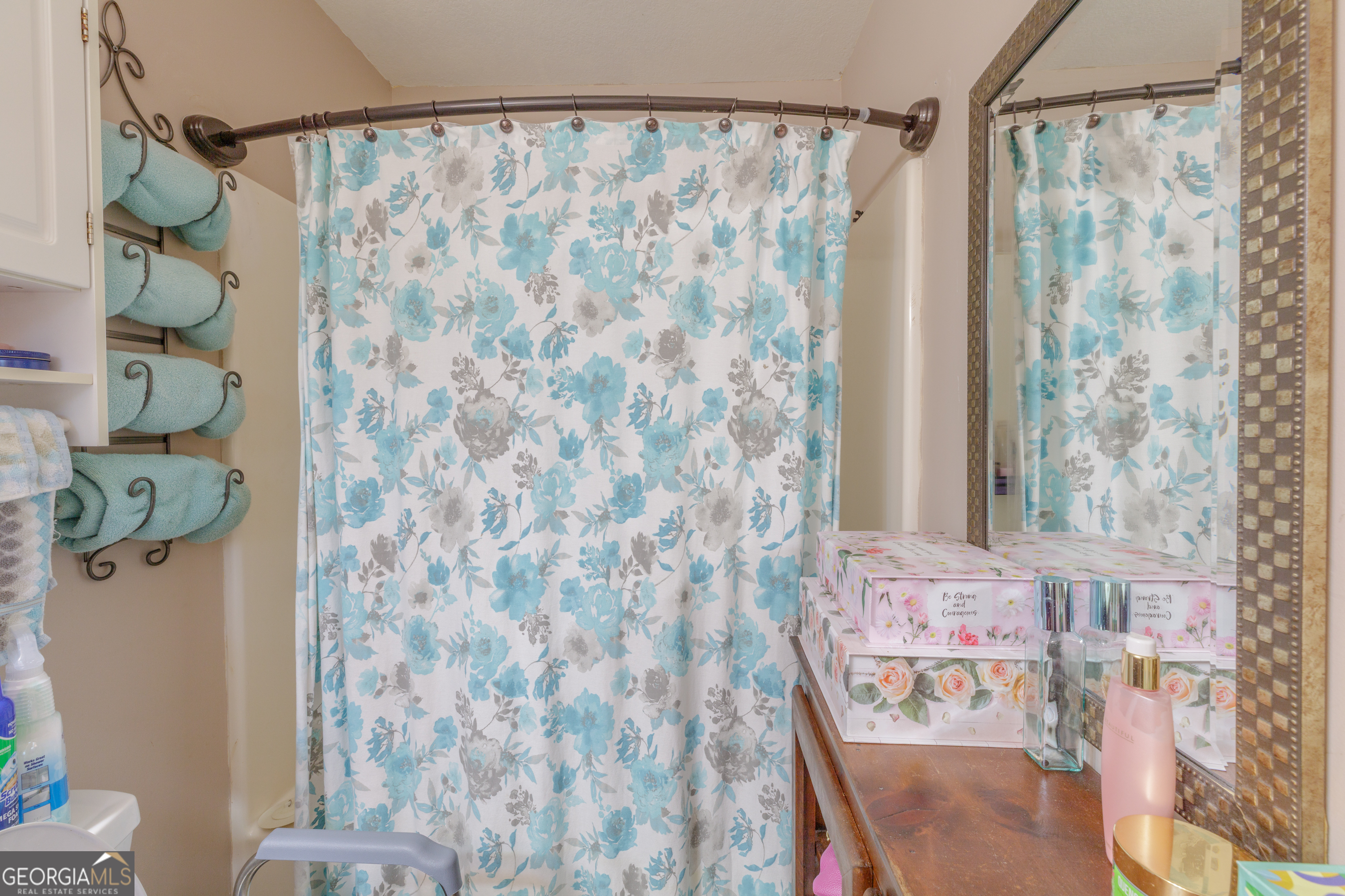765 Greenbush Road LaFayette, GA 30728 - Photo 18 of 68 a bathroom with a shower curtain and a curtain