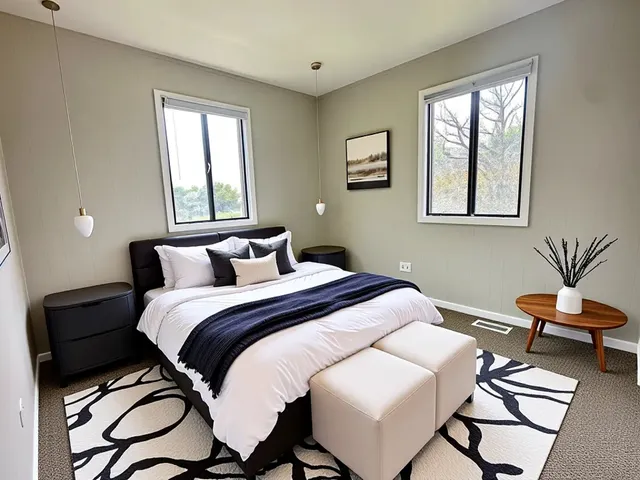 a bedroom with a bed and window