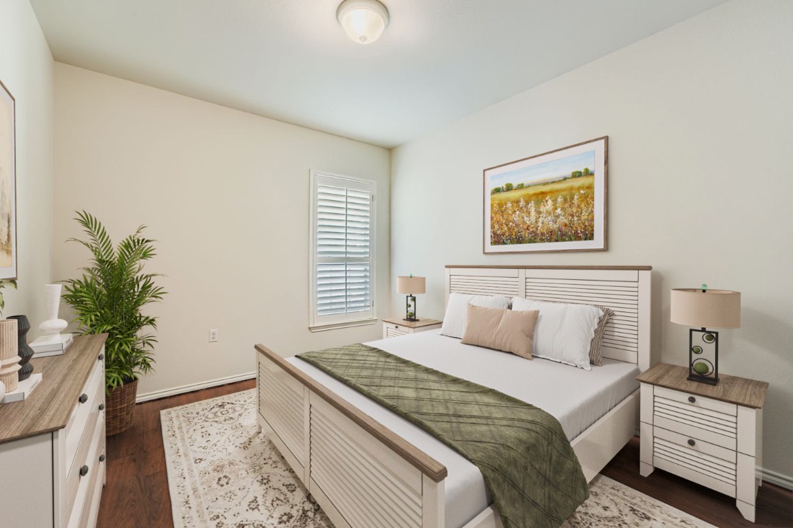 307 Mill Pond Path Georgetown, TX 78633 - Photo 18 of 26 Virtually staged Second Bedroom with dark wood-type flooring and baseboards