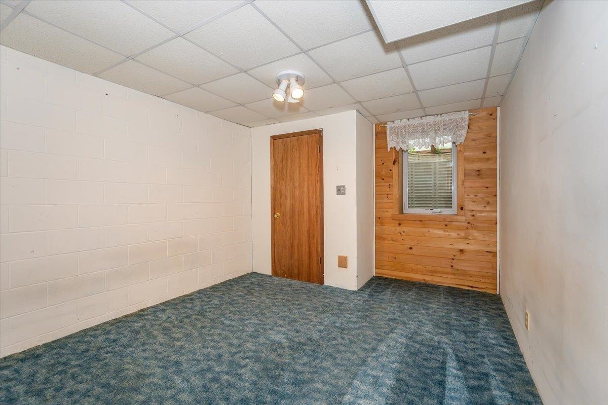 404 Alcohol Road Wrenshall, MN 55797 - Photo 20 of 32 Carpeted spare room featuring a paneled ceiling and wood walls