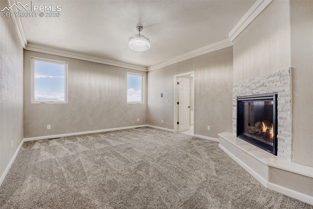 13680 Woodlake Road Elbert, CO 80106 - Photo 19 of 47 Primary Bedroom with fireplace, massive closet, lux 5-piece bath