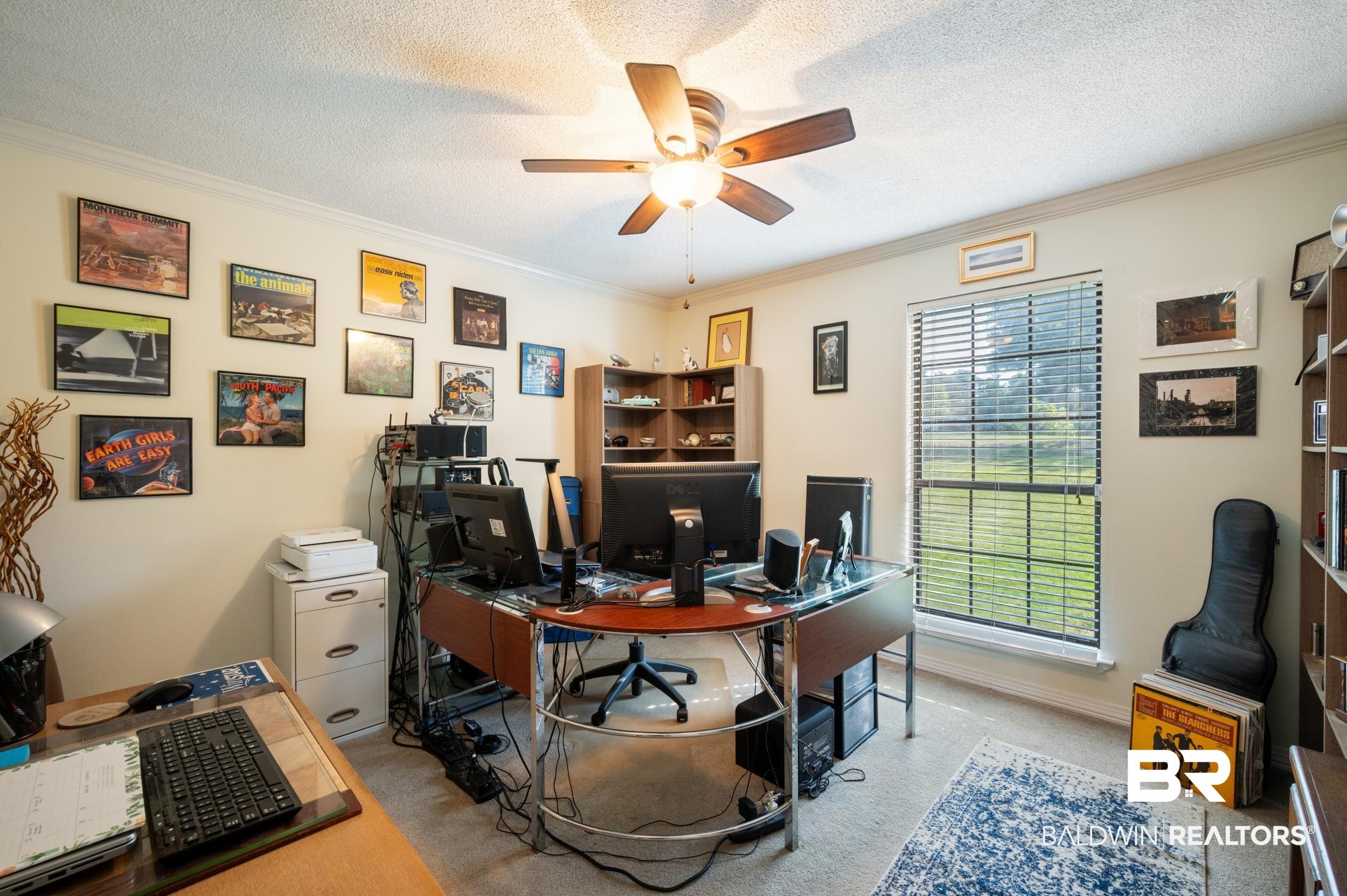 550 Norwood Road Monroeville, AL 36460 - Photo 26 of 46 Office area featuring light carpet, a textured ceiling, a ceiling fan, and crown molding