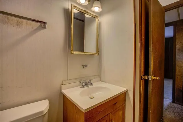 a bathroom with a sink toilet and vanity