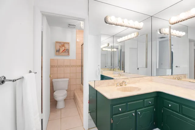 a bathroom with a sink a toilet and a mirror