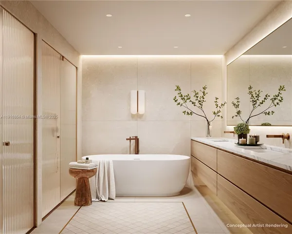 a spacious bathroom with a bathtub and sink