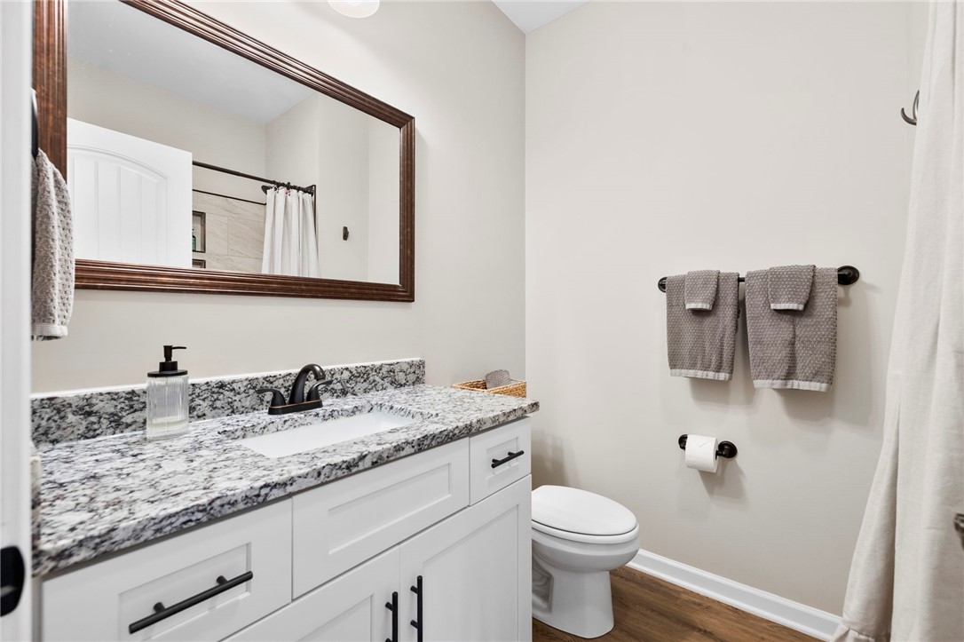 102 Colonial Court Pendleton, SC 29670 - Photo 18 of 30 This bathroom features a contemporary vanity with a granite counter, offering both style and functionality.