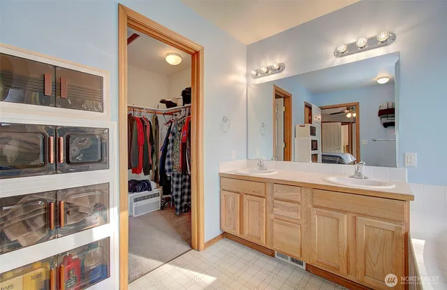 a bathroom with a sink double vanity