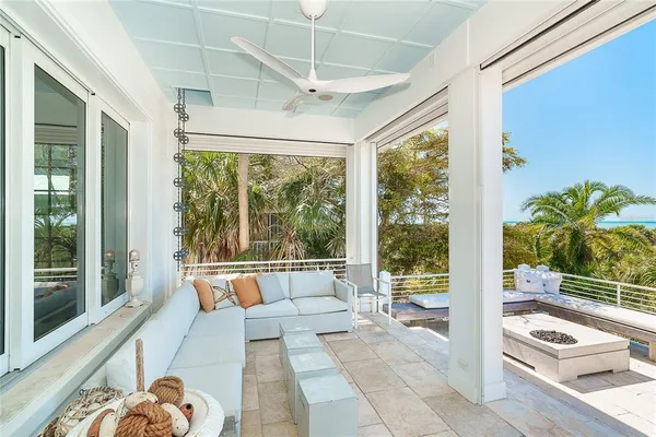 a view of a livingroom from a hallway