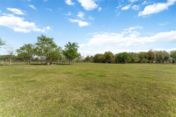 a view of a field with an ocean