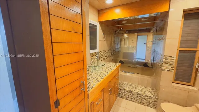a bathroom with a bathtub