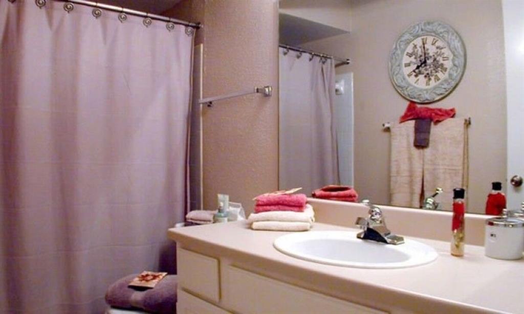 a bathroom with a sink vanity and a mirror