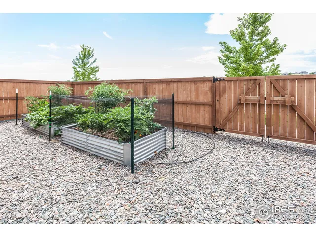 a view of a backyard with wooden fence