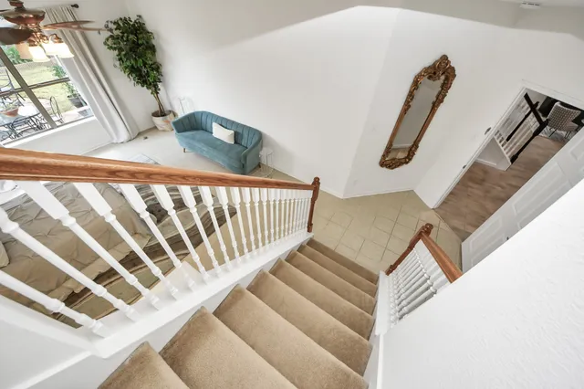 a view of wooden staircase