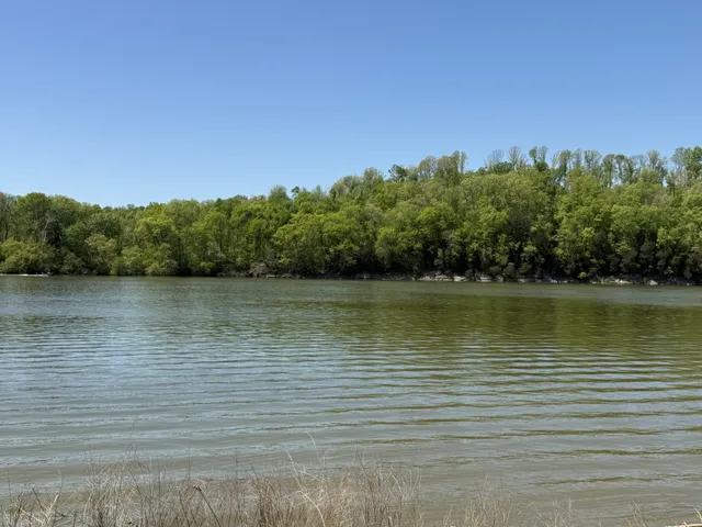 a view of a lake with a big yard