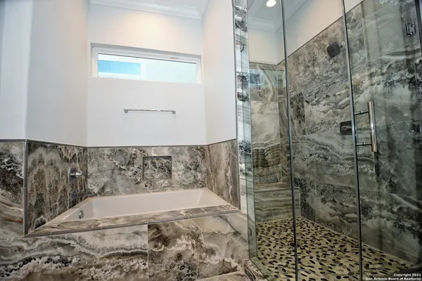 a bathroom with a bathtub