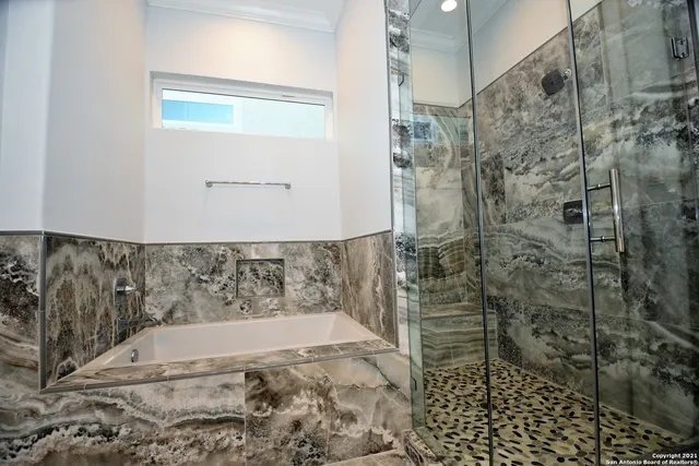 a bathroom with a bathtub