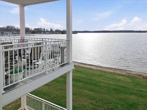 a view of a balcony with lake view