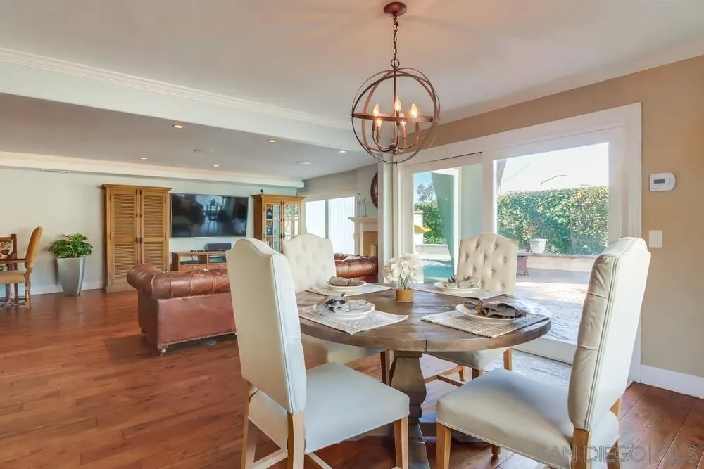 40 Bahama Bend Coronado, CA 92118 - Photo 11 of 36 a view of a dining room with furniture wooden floor and chandelier