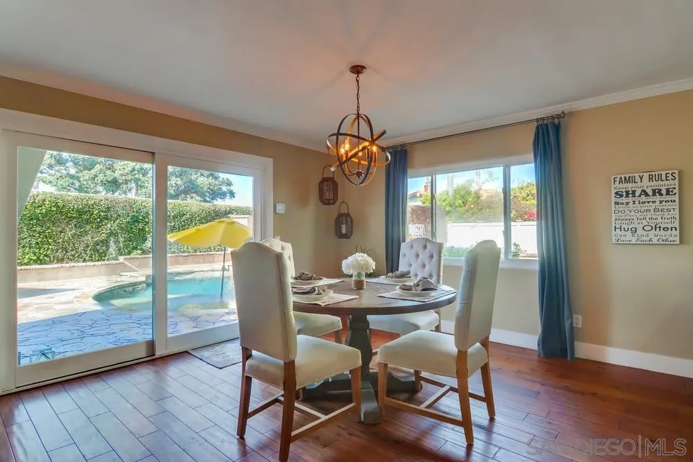 40 Bahama Bend Coronado, CA 92118 - Photo 9 of 36 a dining room with furniture a chandelier and wooden floor