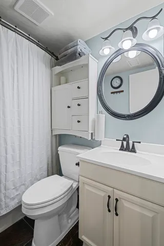 a bathroom with a sink a mirror a toilet and a mirror