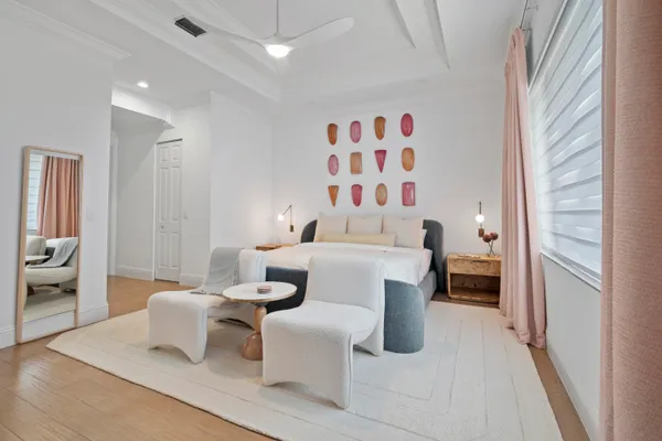a living room with furniture and a gate