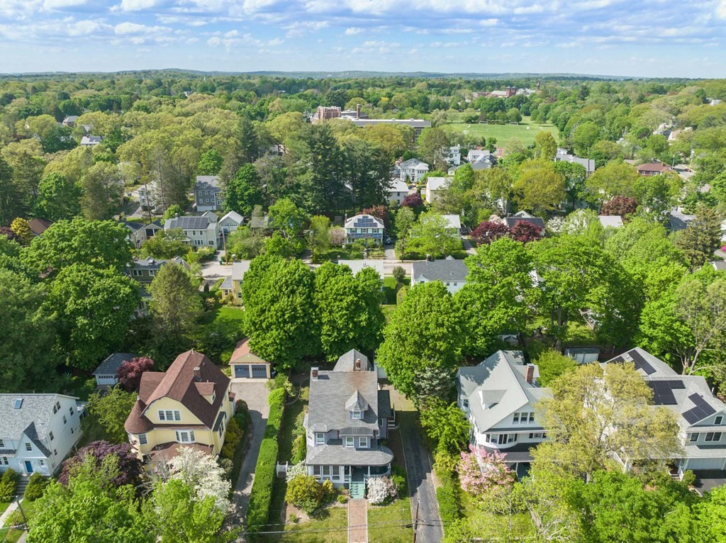 47 Stearns Street Newton, MA 02459 - Photo 32 of 32 an aerial view of residential house with outdoor space and trees all around