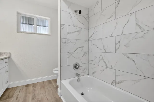 a bathroom with a bathtub